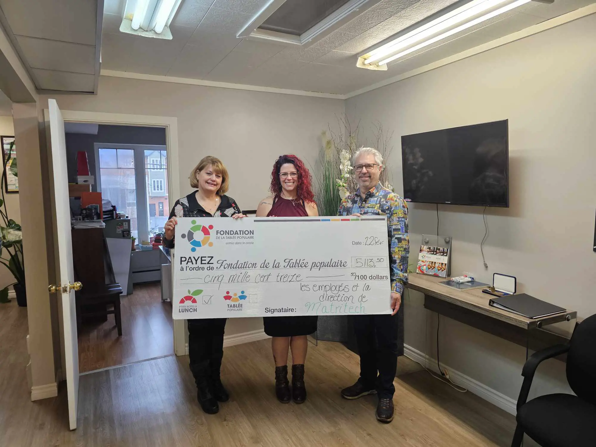 Don pour la Fondation de la tablée populaire de Drummondville